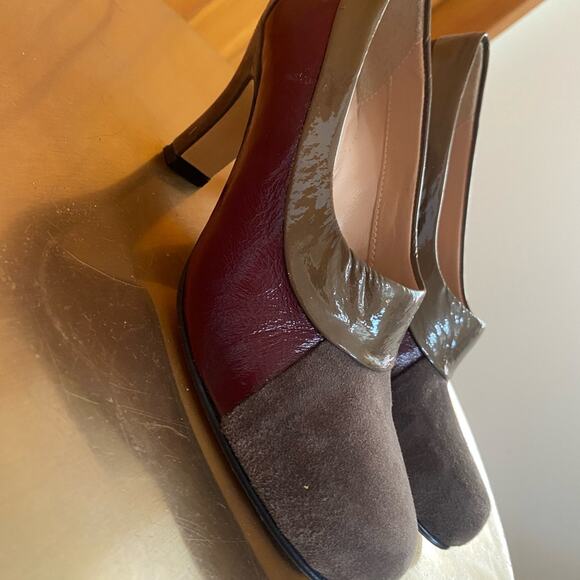 Anyi Lu | Made in Italy Leather Suede Taupe Burgundy Pumps Pristine Orig. $400+ - Picture 3 of 15
